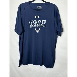 Under Armour Men's Athletic Heat Gear USAF Navy Blue Tee, Size 2XL Stretchy